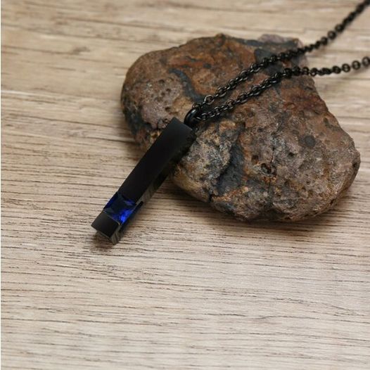 Cremation Ashes Stainless Steel Zirconia Keepsake Bar Necklace - Image 3