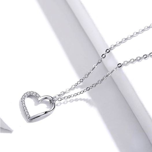 Platinum 925 Sterling Silver Zircon Love Heart Pendant Necklace - Image 4