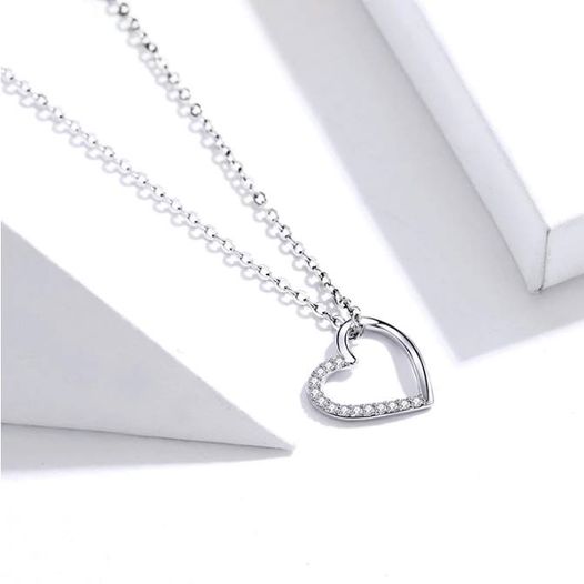 Platinum 925 Sterling Silver Zircon Love Heart Pendant Necklace