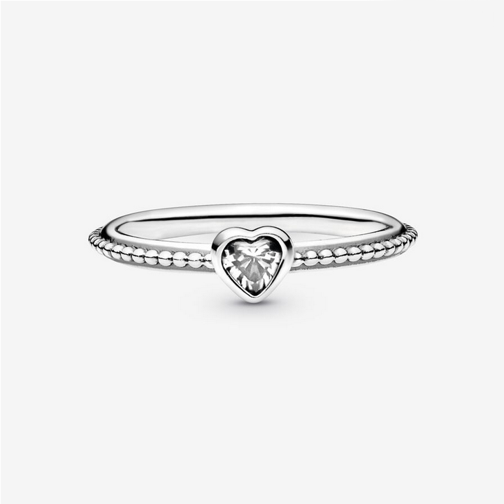Sterling Silver Plated Zirconia Heart Beaded Ring