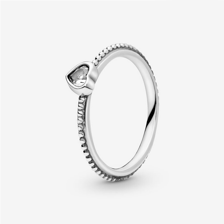 Sterling Silver Plated Zirconia Heart Beaded Ring - Image 3