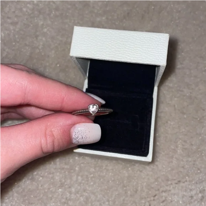 Sterling Silver Plated Zirconia Heart Beaded Ring - Image 5