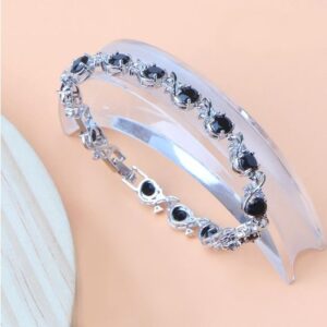 Sterling Silver Plated Black Zirconia Dazzling Zircon Bracelet