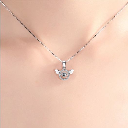 925 Sterling Silver Dancing Zirconia Wings Pendant Necklace - Image 2