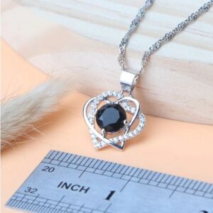 Sterling Silver Plated Double Heart Black Zirconia Necklace