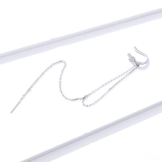 1PC 925 Sterling Silver Zircon Ear Cuff Long Tassel Chain Earring - Image 3