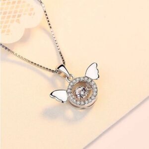 925 Sterling Silver Dancing Zirconia Wings Pendant Necklace