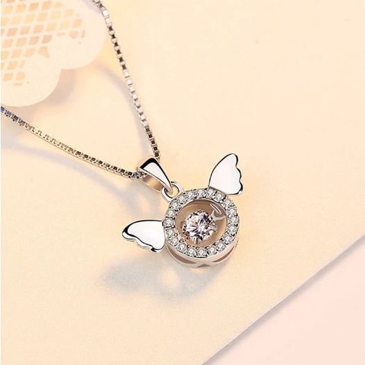 925 Sterling Silver Dancing Zirconia Wings Pendant Necklace