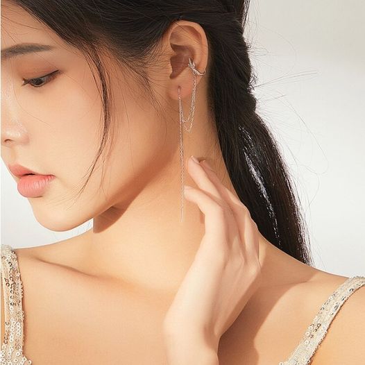 1PC 925 Sterling Silver Zircon Ear Cuff Long Tassel Chain Earring - Image 4