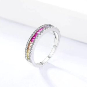 Exquisite 925 Sterling Silver Cubic Zirconia Multi-Color Ring
