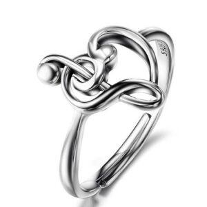 Genuine 925 Sterling Silver "Love & Music" Adjustable Ring (Size 5.5-6.5)