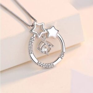 925 Sterling Silver Dancing Zirconia Geo Star Pendant Necklace