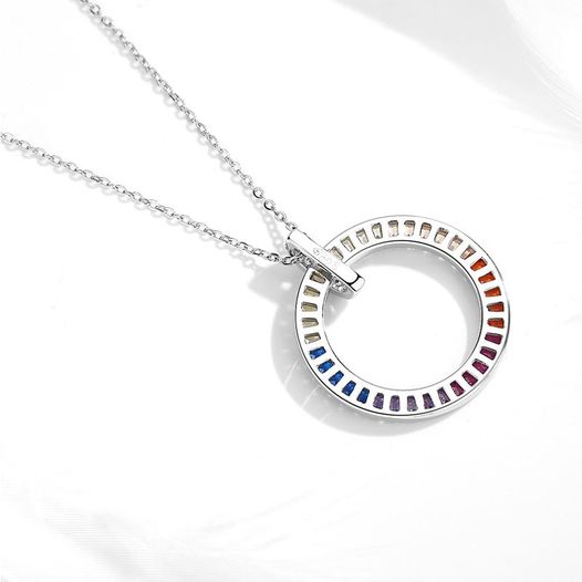 Genuine 925 Sterling Silver Round Multi-Color Zirconia Pendant Necklace - Image 3