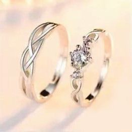925 Sterling Silver Cubic Zirconia Couple's Streamline Adjustable Ring Set