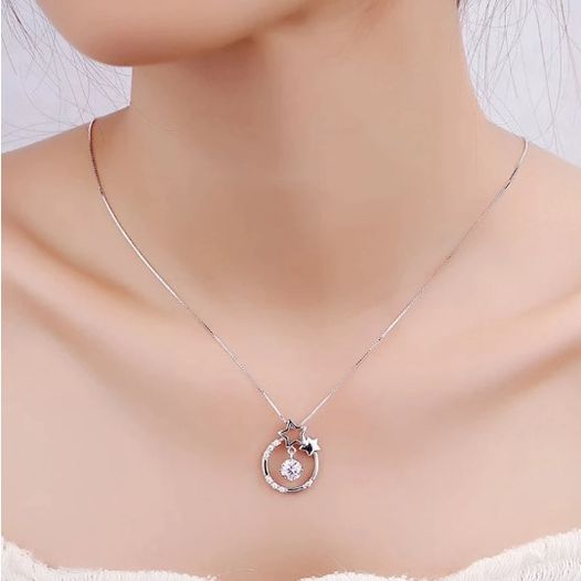 925 Sterling Silver Dancing Zirconia Geo Star Pendant Necklace - Image 2