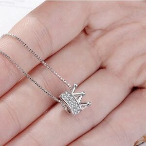 Genuine 925 Sterling Silver Dazzling Zircon Crown Pendant Necklace