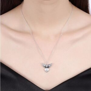 Sterling Silver Plated Micro Zircon Heart Wings Pendant Necklace