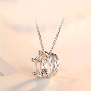 Exquisite 925 Sterling Silver Zircon Hollow Crown Pendant Necklace