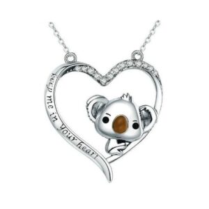 Genuine 925 Sterling Silver Cute Koala Bear Heart Pendant Choker