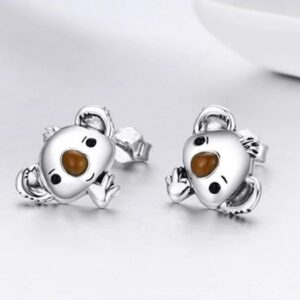 Genuine 925 Sterling Silver Cute Koala Bear Stud Earrings