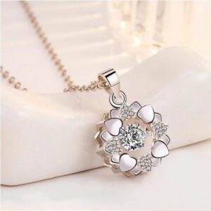 Sterling Silver Plated Daisy Hearts Zirconia Pendant Necklace