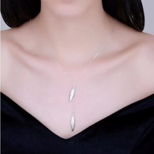Exquisite Sterling Silver Plated Double Adjustable Feather Necklace