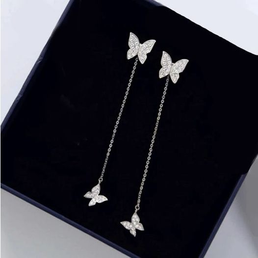 Sterling Silver Plated Dazzling Micro Zircon Butterfly Chain Earrings