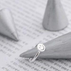 Classic Silver Plated Smiley Face Adjustable Ring (Size 6-8)