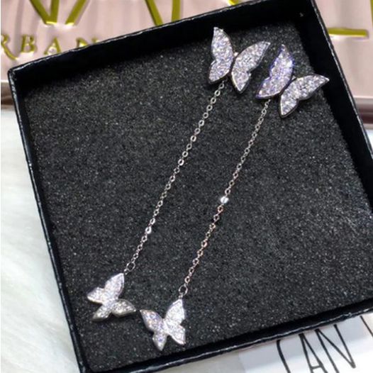 Sterling Silver Plated Dazzling Micro Zircon Butterfly Chain Earrings - Image 3