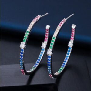 Exquisite Sterling Silver Plated Multi-Color Zirconia Hoop Earrings