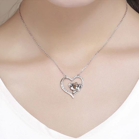 Genuine 925 Sterling Silver Cute Koala Bear Heart Pendant Choker - Image 2