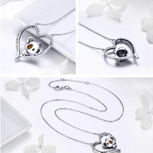 Genuine 925 Sterling Silver Cute Koala Bear Heart Pendant Choker - Image 3