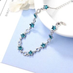 Sterling Silver Plated Little Blue Crystal Star Pendant Bracelet