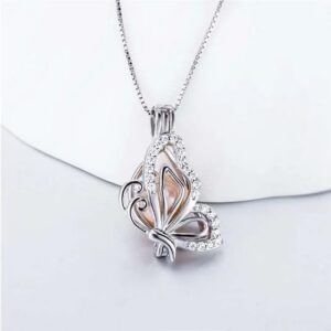 925 Sterling Silver Zircon Butterfly Pearl Cage Pendant