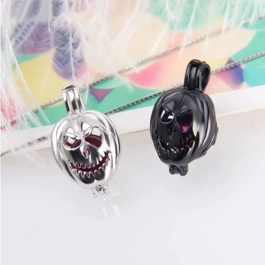 925 Sterling Silver Halloween Pumpkin Head Pearl Cage Pendant - Image 3