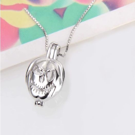 925 Sterling Silver Halloween Pumpkin Head Pearl Cage Pendant