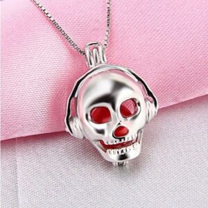 925 Sterling Silver Kool Skeleton Face Pearl Cage Pendant