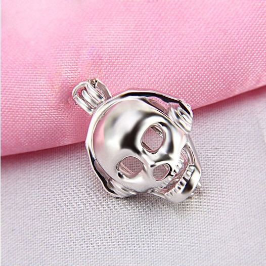925 Sterling Silver Kool Skeleton Face Pearl Cage Pendant - Image 3