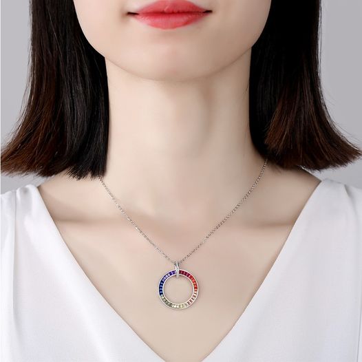 Genuine 925 Sterling Silver Round Multi-Color Zirconia Pendant Necklace - Image 2