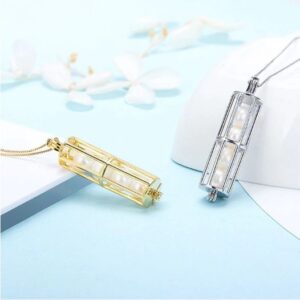 925 Sterling Silver Cylinder Tube Pearl Cage Pendant