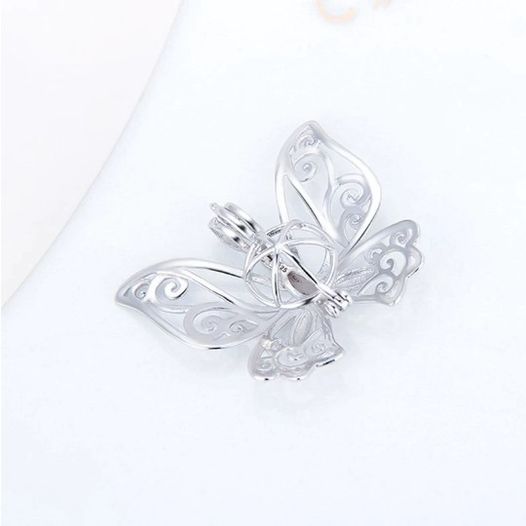 Genuine 925 Sterling Silver Elegant Butterfly Pearl Cage Pendant - Image 4