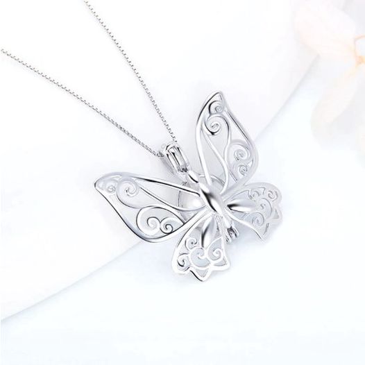 Genuine 925 Sterling Silver Elegant Butterfly Pearl Cage Pendant