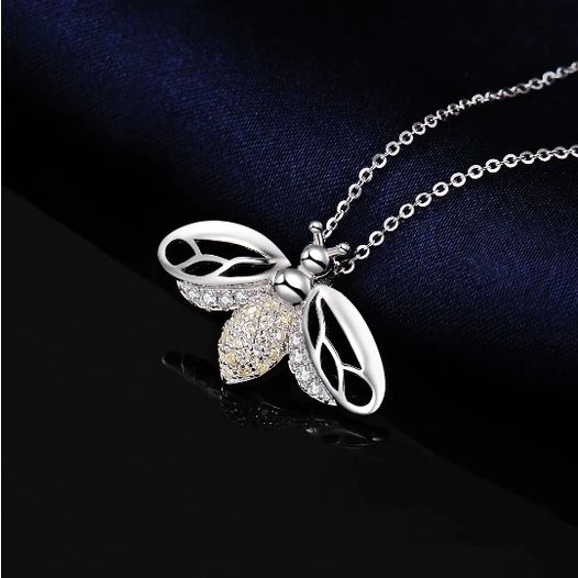 Exquisite 925 Sterling Silver Zircon Honey Bee Pendant Necklace - Image 3