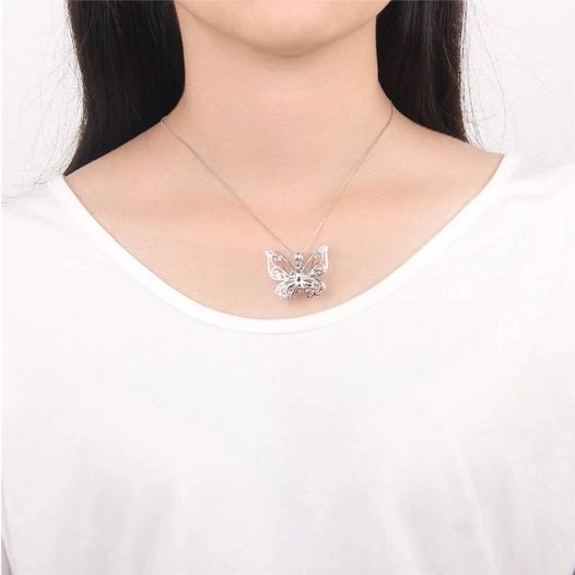 Genuine 925 Sterling Silver Elegant Butterfly Pearl Cage Pendant - Image 2