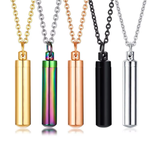 Classic Stainless Steel Cremation Ashes Keepsake Vial Pendant Necklace