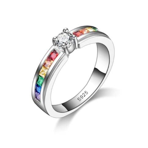 Sterling Silver Plated Rainbow Pride Zirconia Ring