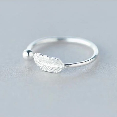 Genuine 925 Sterling Silver Adjustable Feather Ring (Size 6-7)