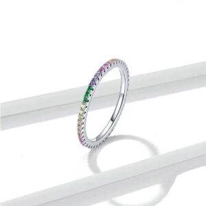 Genuine 925 Sterling SIlver Multi-Color Pave Zircon Ring