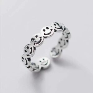Sterling Silver Plated Stackable Smiley Face Adjustable Ring (Size 7-8.5)