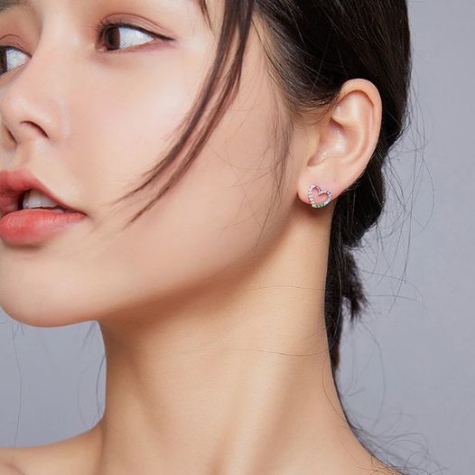 Exquisite 925 Sterling Silver Multi-Color Dazzling Zirconia Heart Earrings - Image 2